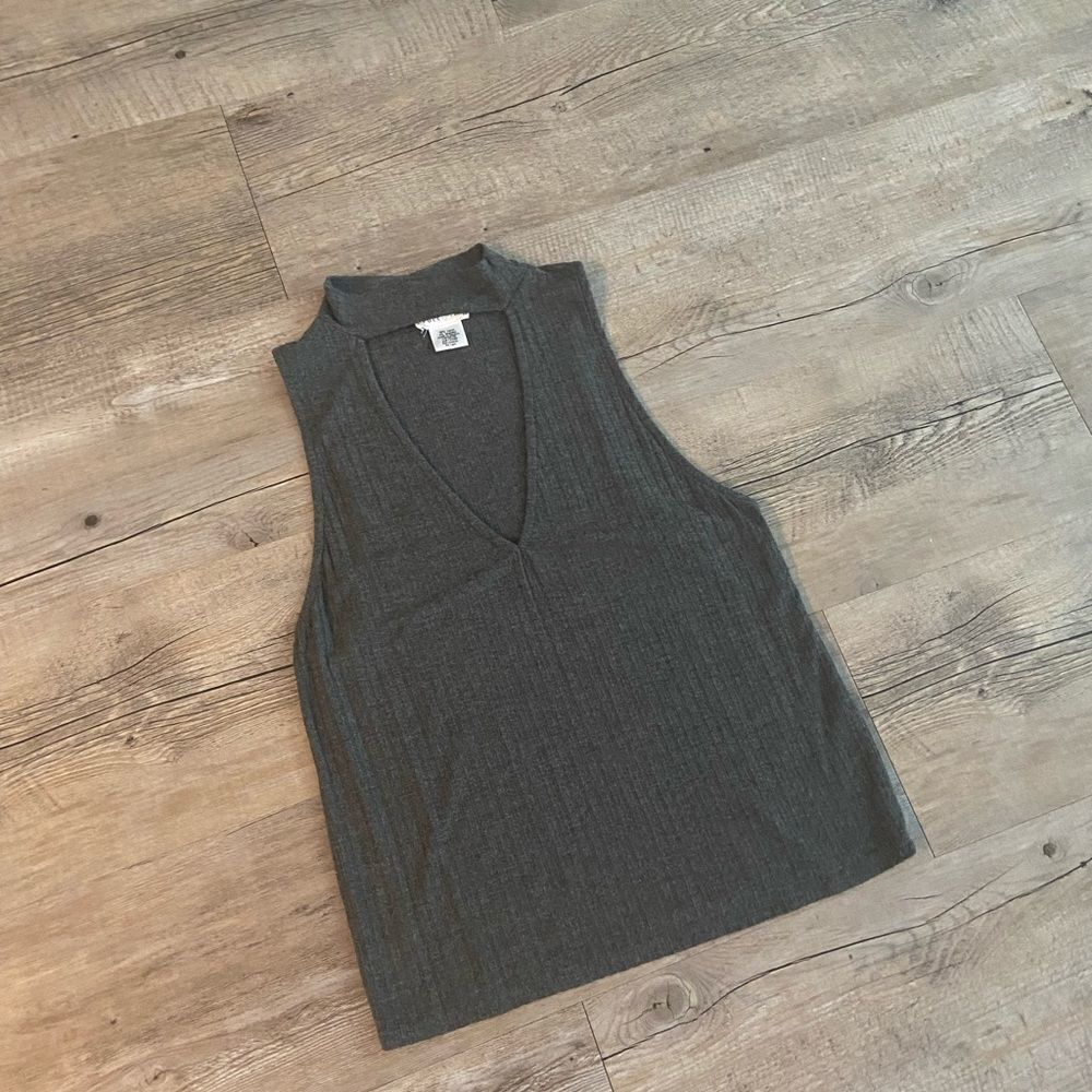 Full Tilt Grey vneck Tank Top with high neck
